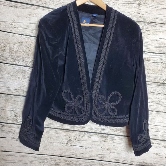 Liz Sport Vintage Jacket Blazer Black Velvet Embellished Women’s Size 14 - Picture 1 of 7